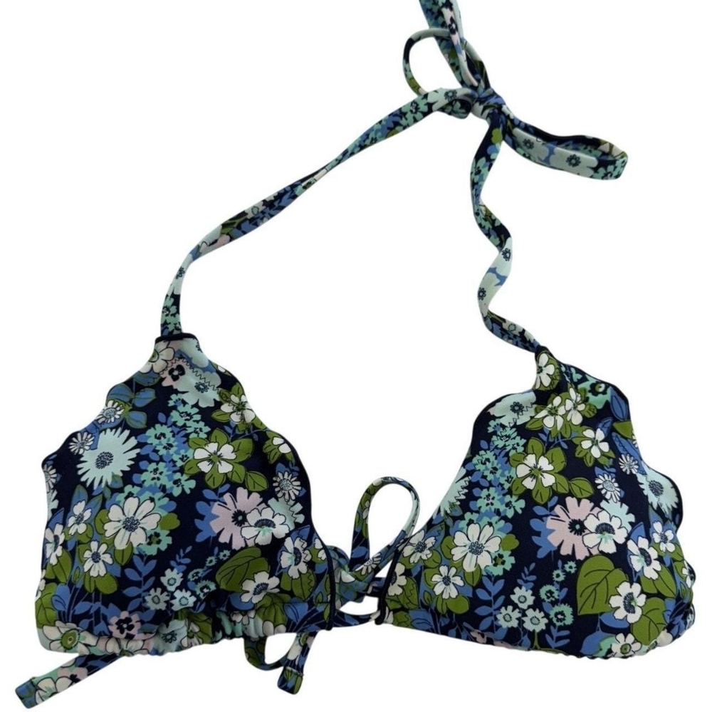 Aerie Bikini Top Blue Floral Scallop Swim Swimwear